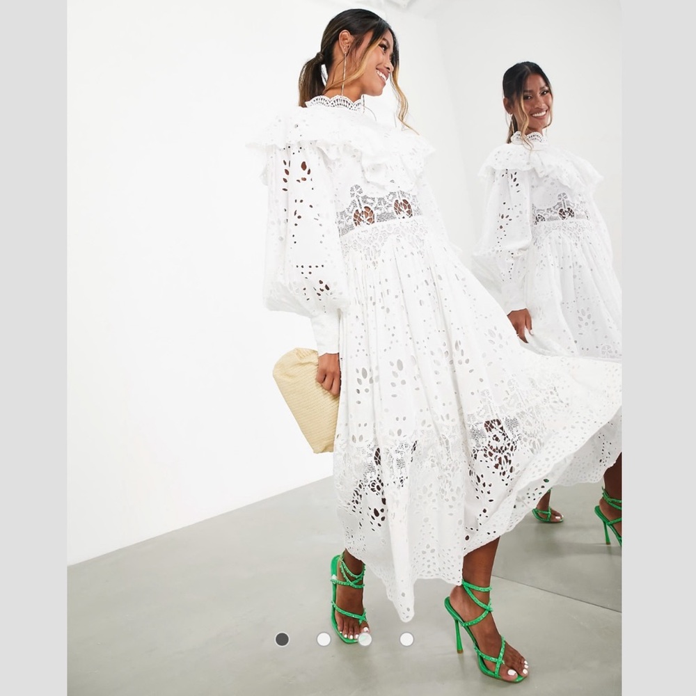 ASOS White Eyelet Long Sleeve Dress